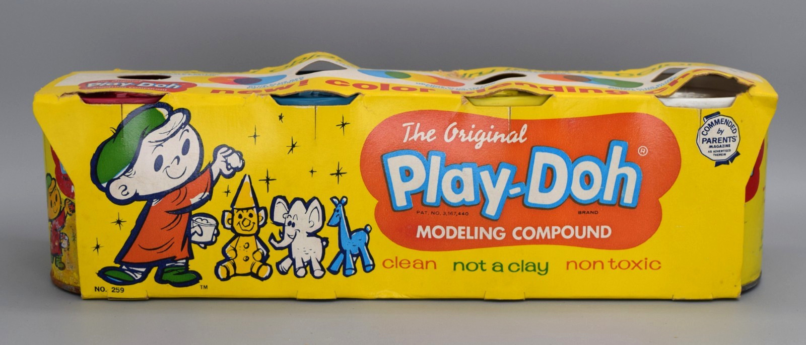 Vintage 1965 Rainbow Crafts Play Doh 4 Cans Pack Set Original Packaging 1960s