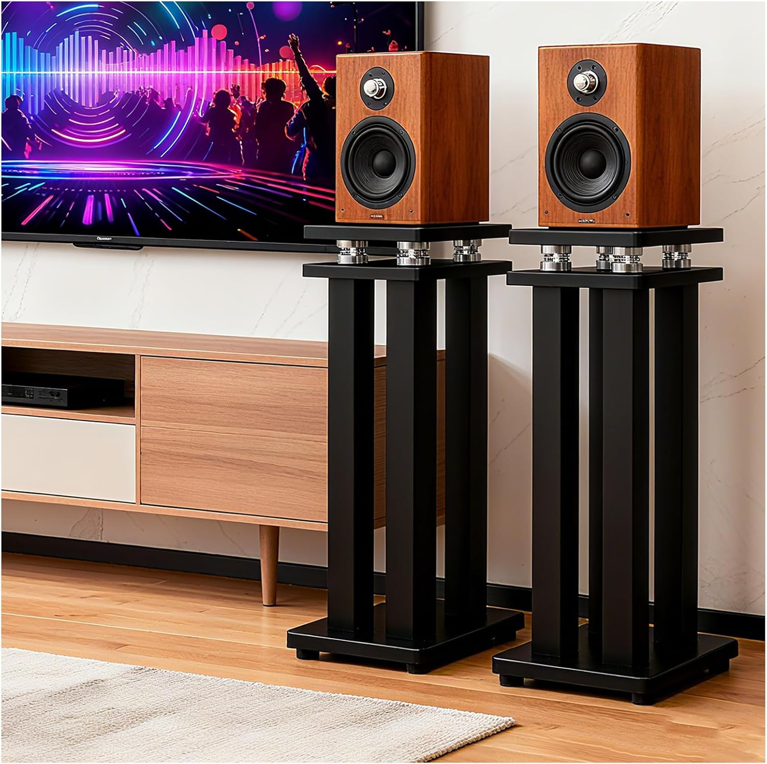 Heavy Duty 17" Speaker Stands, Vibration-Absorbing, Holds Up to 110lbs, Black