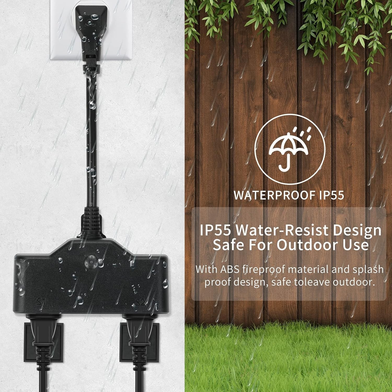 2-Socket Outdoor Smart Plug - 15A, Waterproof, Voice-Controlled Convenience