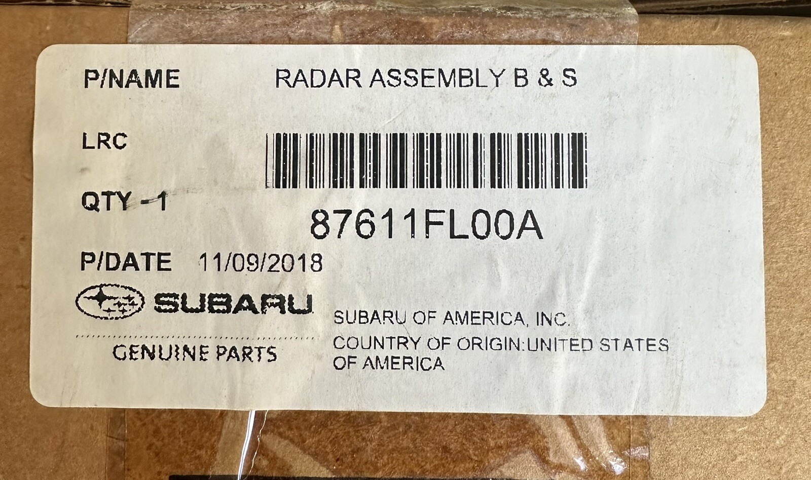 ***NOS - GENUINE OEM*** Subaru Blind Spot Radar 87611FL00A New In Package