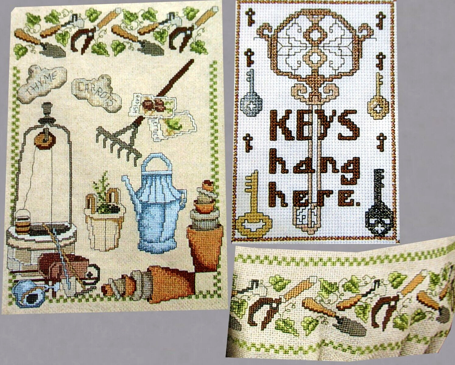 Gardening Thyme Well Rake Sampler Border Keys Hang Here CROSS STITCH PATTERNS