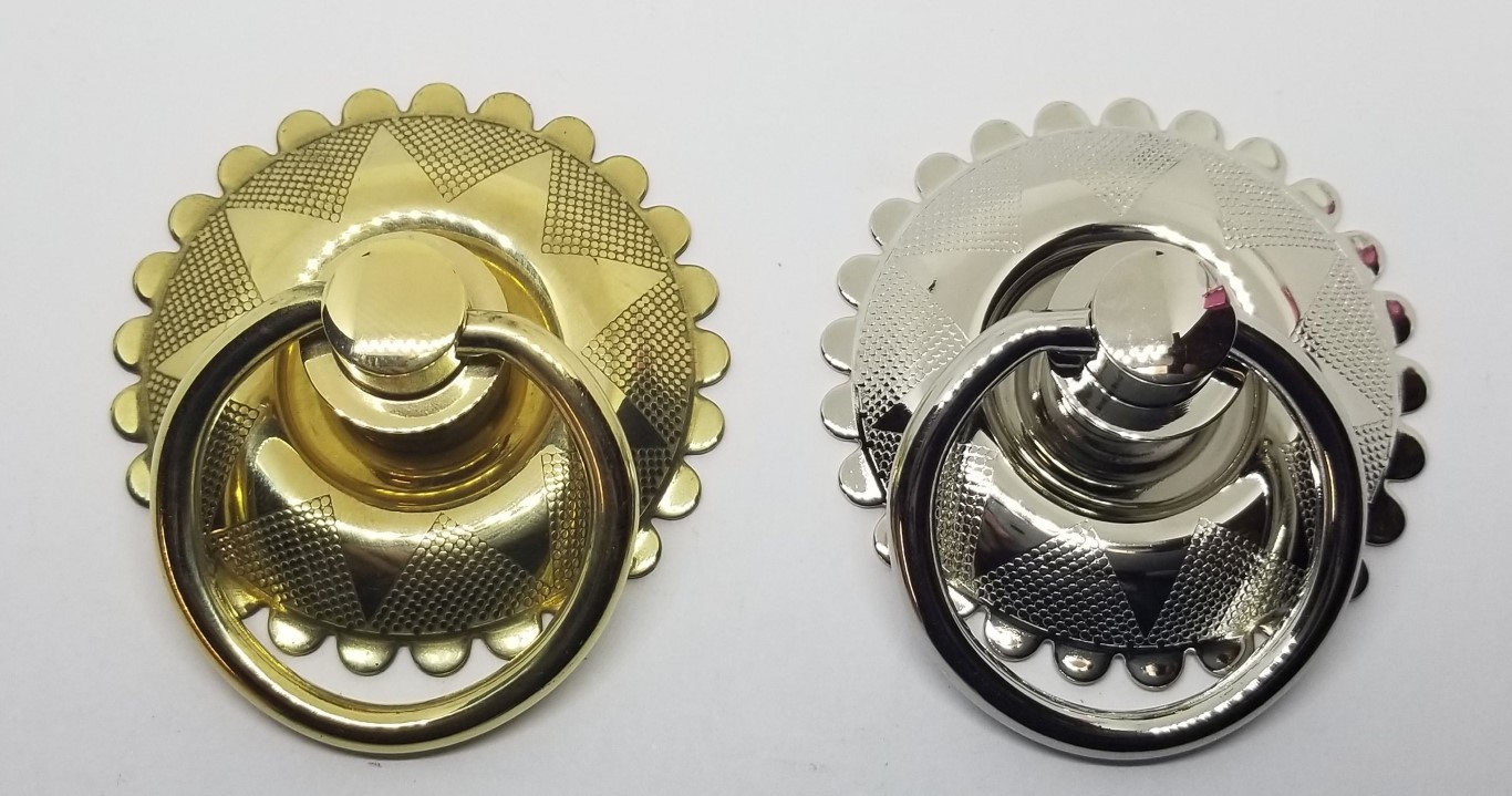 LARGE BRASS 2-1/2" Eastlake Victorian Style Plated Single Post Ring Pull Knob Ba