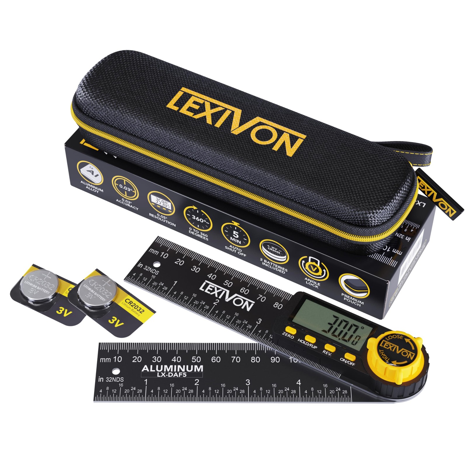 LEXIVON Aluminum Digital Angle Finder Gauge, 5inch/130mm MultiPurpose Protrac...
