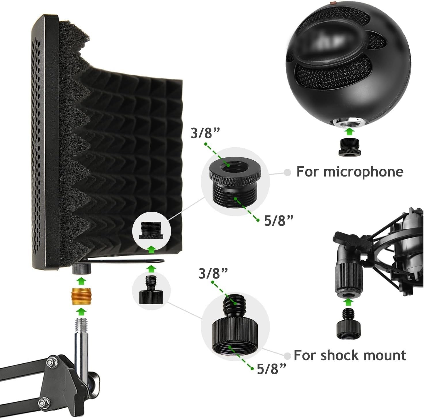 Microphone Isolation Shield with Mic Stand and Pop Filter, Foldable Sound Shi...