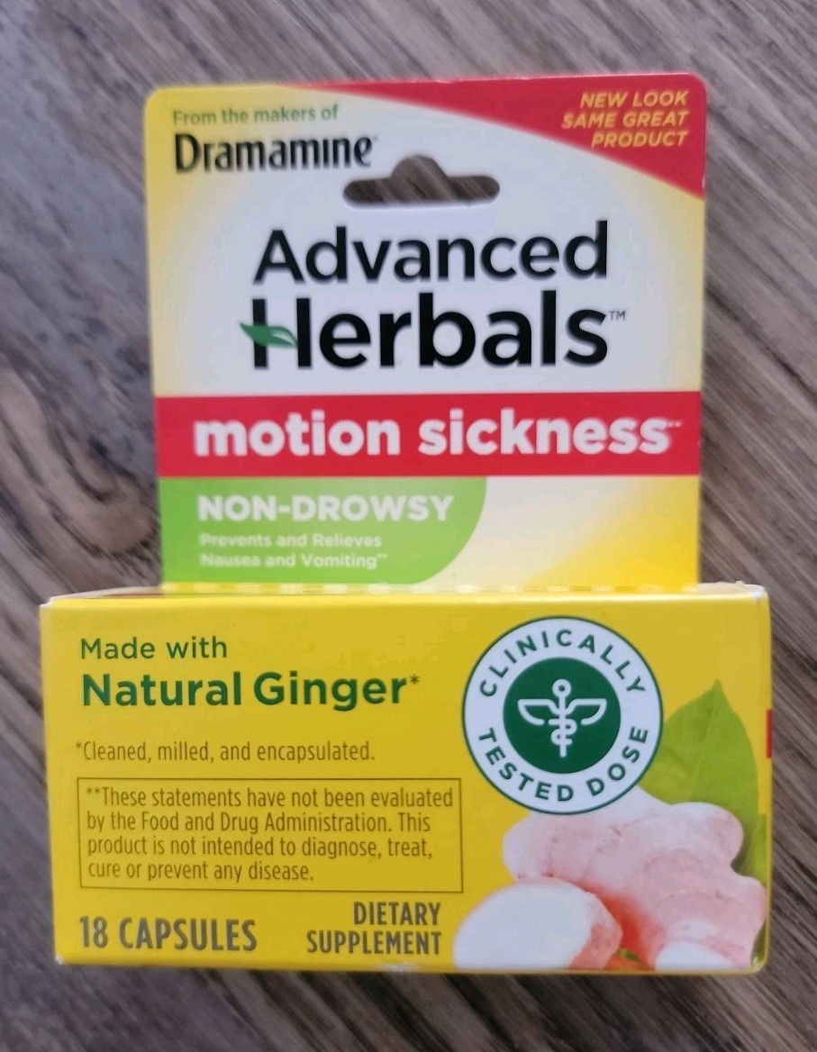 Dramamine Advanced Herbals Non-Drowsy Ginger Motion Sickness, 18ct Exp 05/26