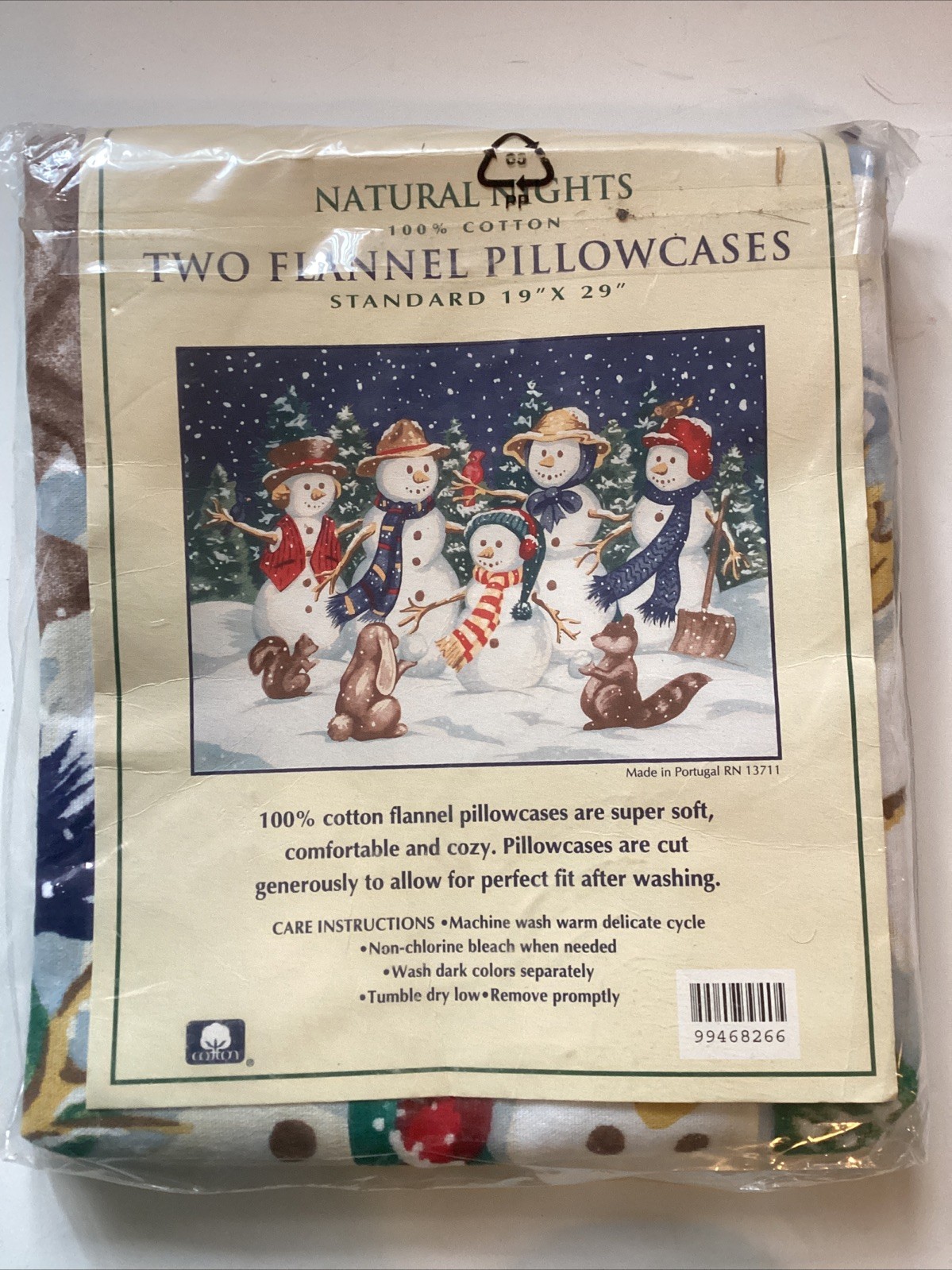 NIP Natural Nights 2 Flannel Pillowcases Standard 19x29" Holiday Snowman Night
