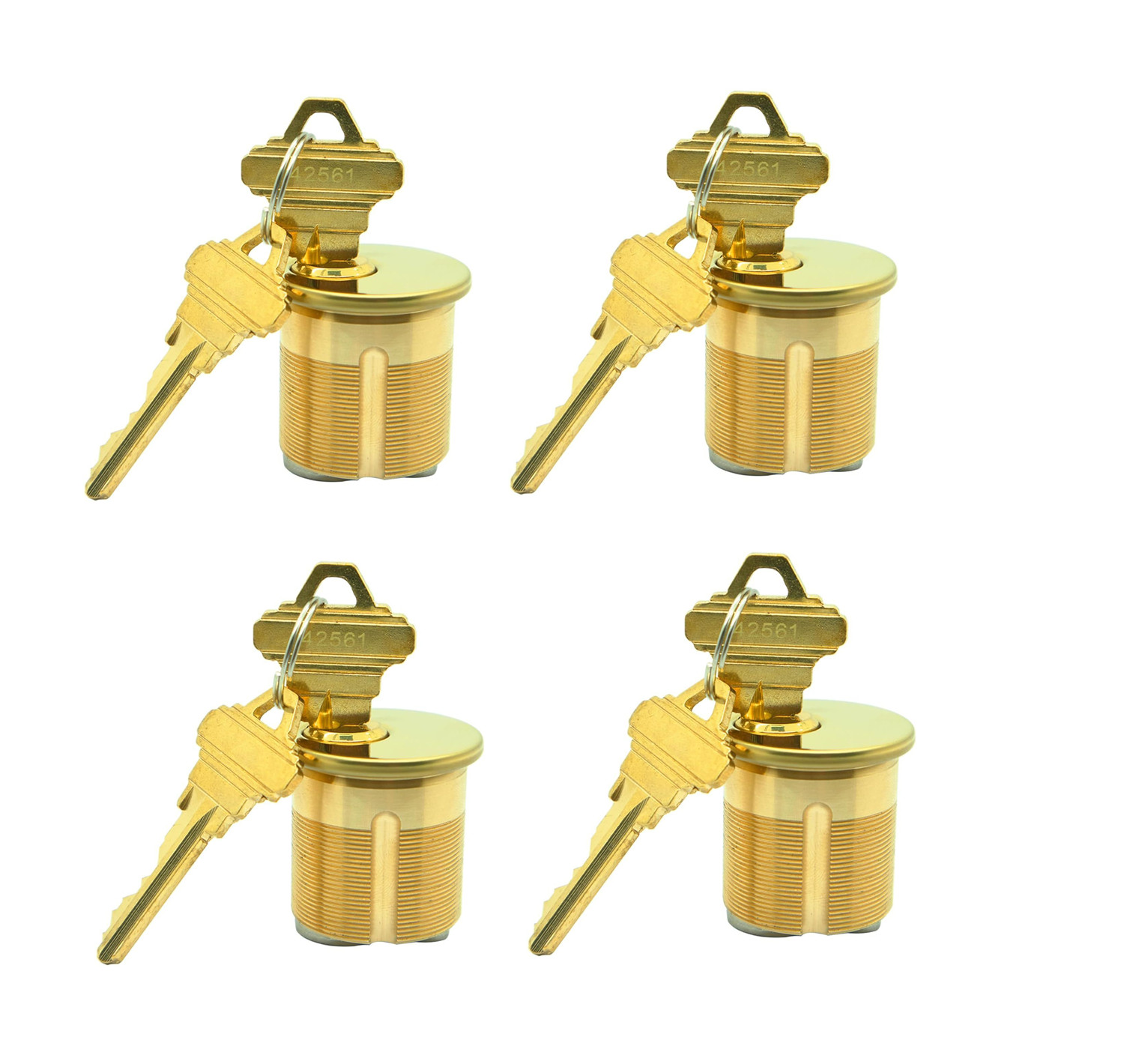 4Set Brass Mortise Door Keyed Different Cylinder Lock 1-1/4" SC1 Keyway