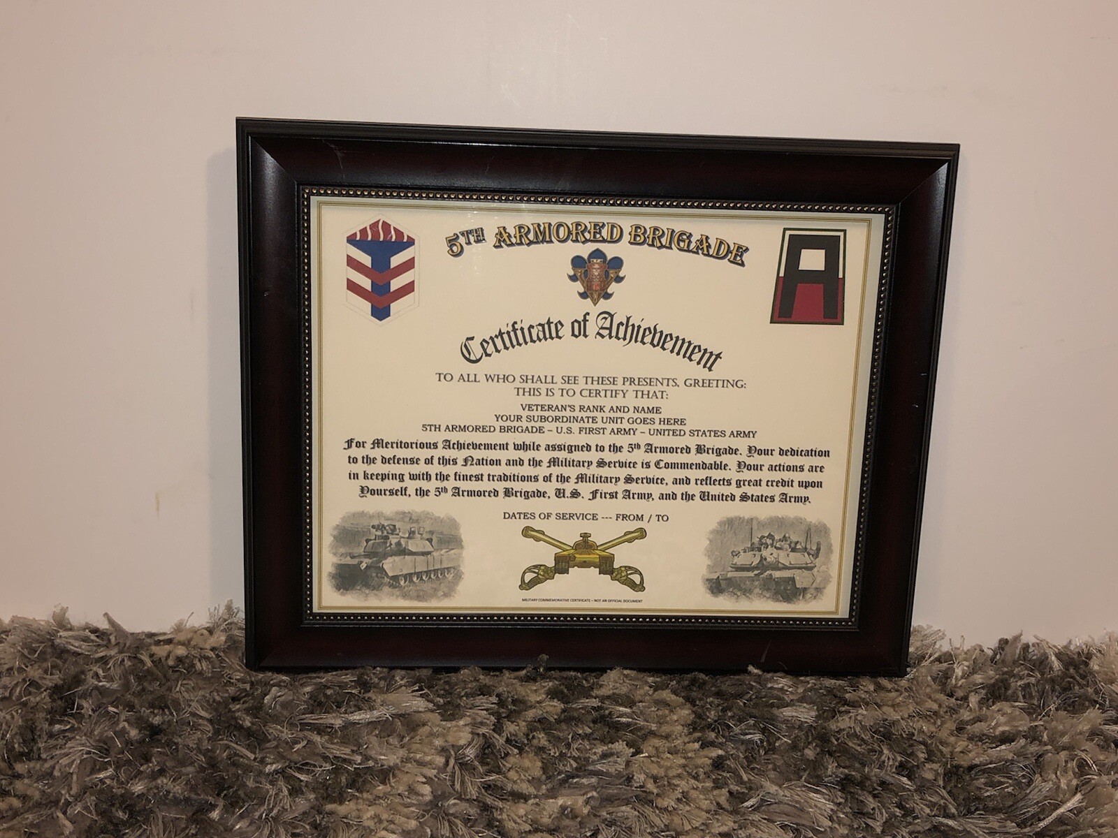 5TH ARMORED BRIGADE - ACHIEVEMENT (COMMEMORATIVE CERTIFICATE)