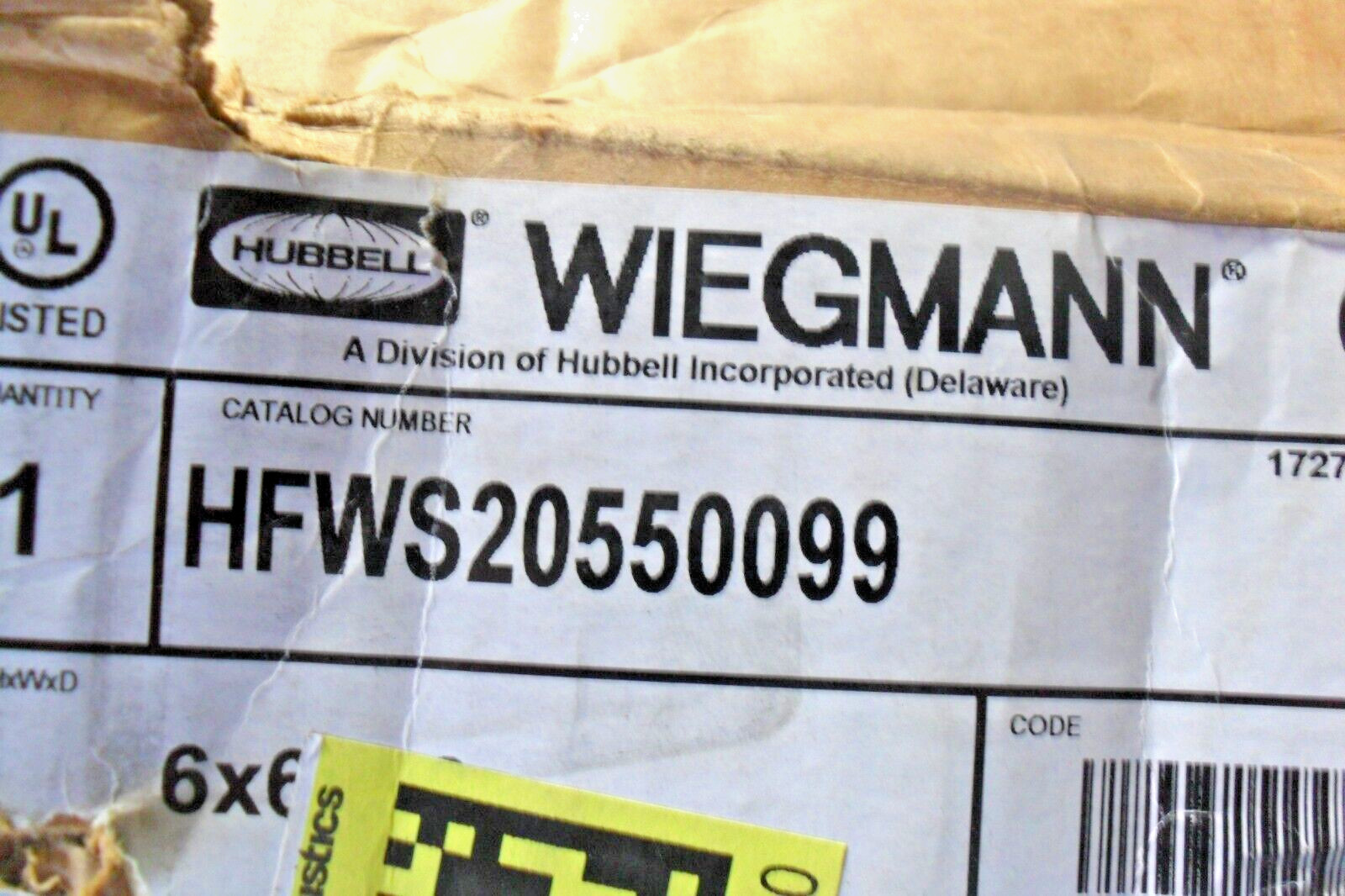 HUBBELL HFWS20550099 Wireway Auxiliary 3' x 6" x 6" nib
