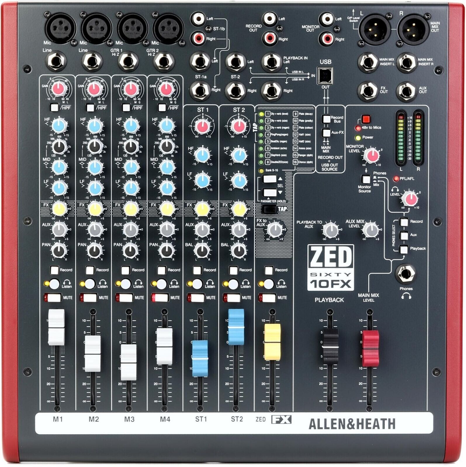 Allen & Heath ZED60-10FX 10-channel Mixer with USB Audio Interface &Effects MINT