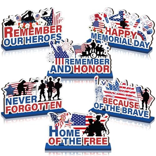 6 Pcs Decorations Patriotic Wooden Table Decor 4th of July Freedom Memorial Day