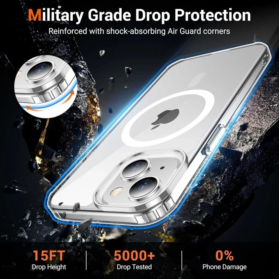 for iPhone 15, 14 & 13 Clear Case with Screen Protector, Anti-Yellowing, Shockpr