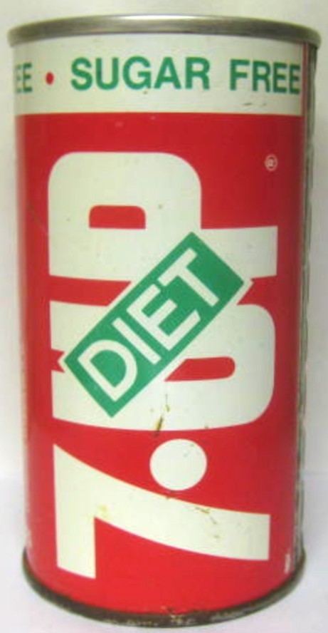 DIET 7UP SUGAR FREE 12oz straight-steel Soda CAN, St. Louis, MISSOURI 1970's