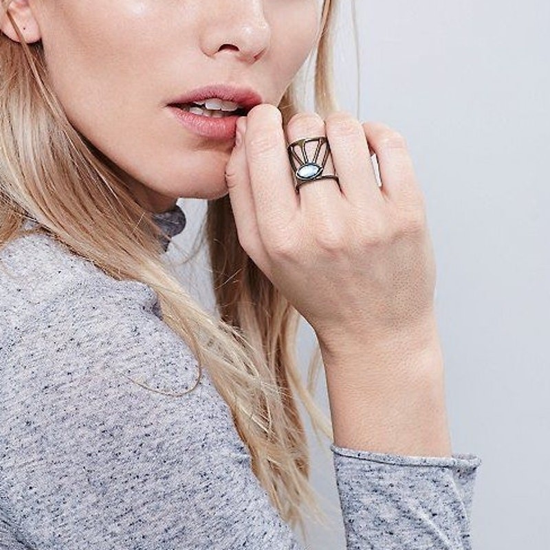 Free People Ariana Ost Caged Cuff Ring Statement Eye Stone