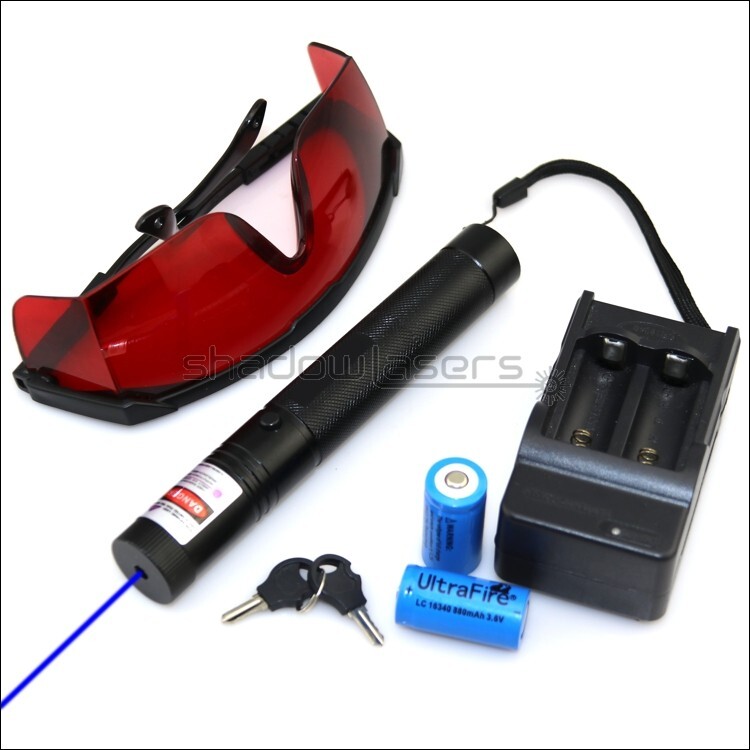 BS3 450nm Adjustable Focus Blue Laser Pointer &Battery & Charger & Goggles & Key