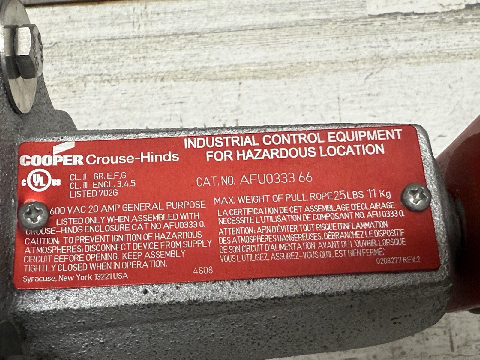 Eaton AFU0333 66 - Crouse-Hinds Conveyer Control Switch New #2