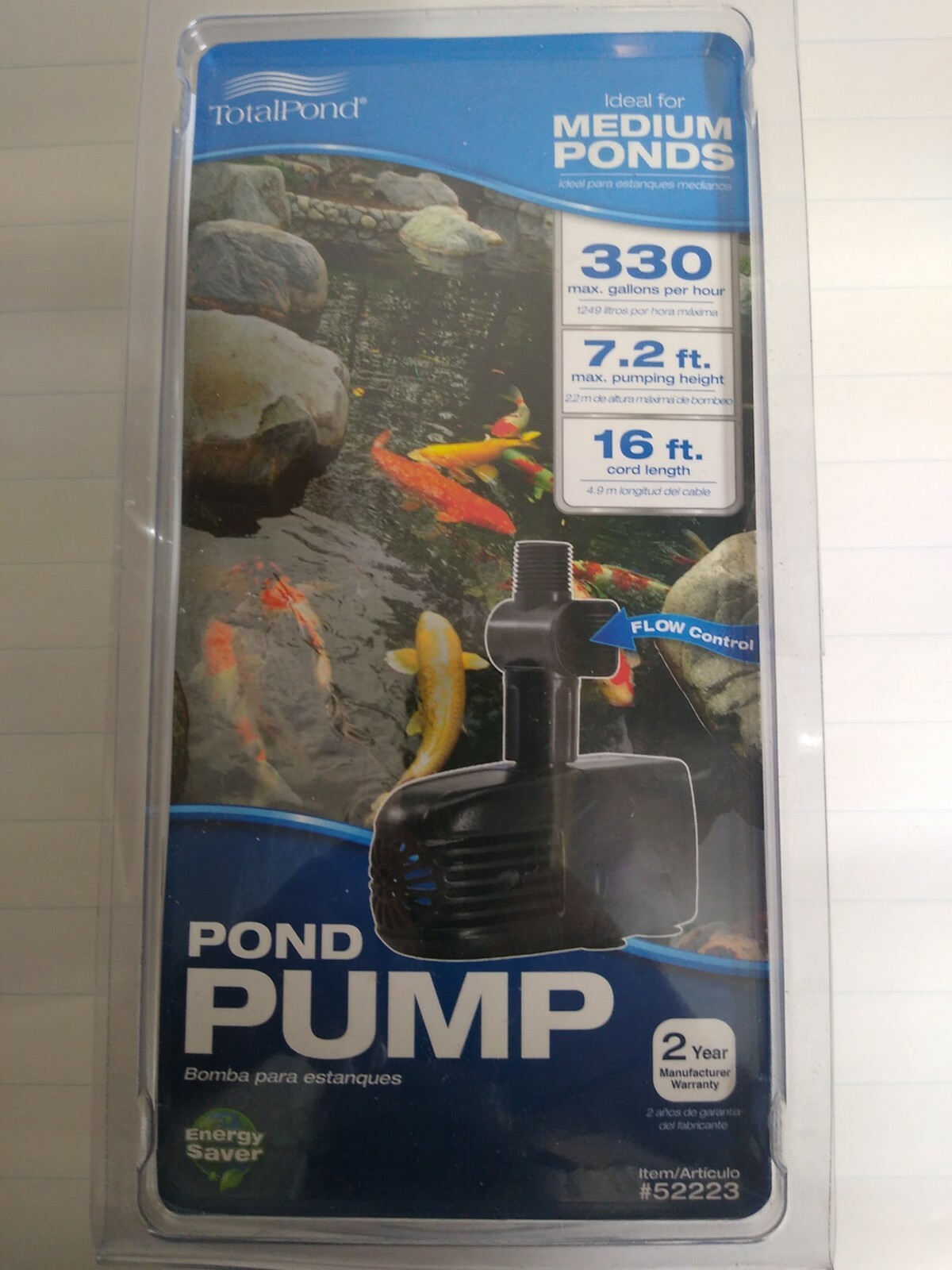 Total Pond 330 GPH Pond Pump 3/4"Tubing Medium Pond 330GPH