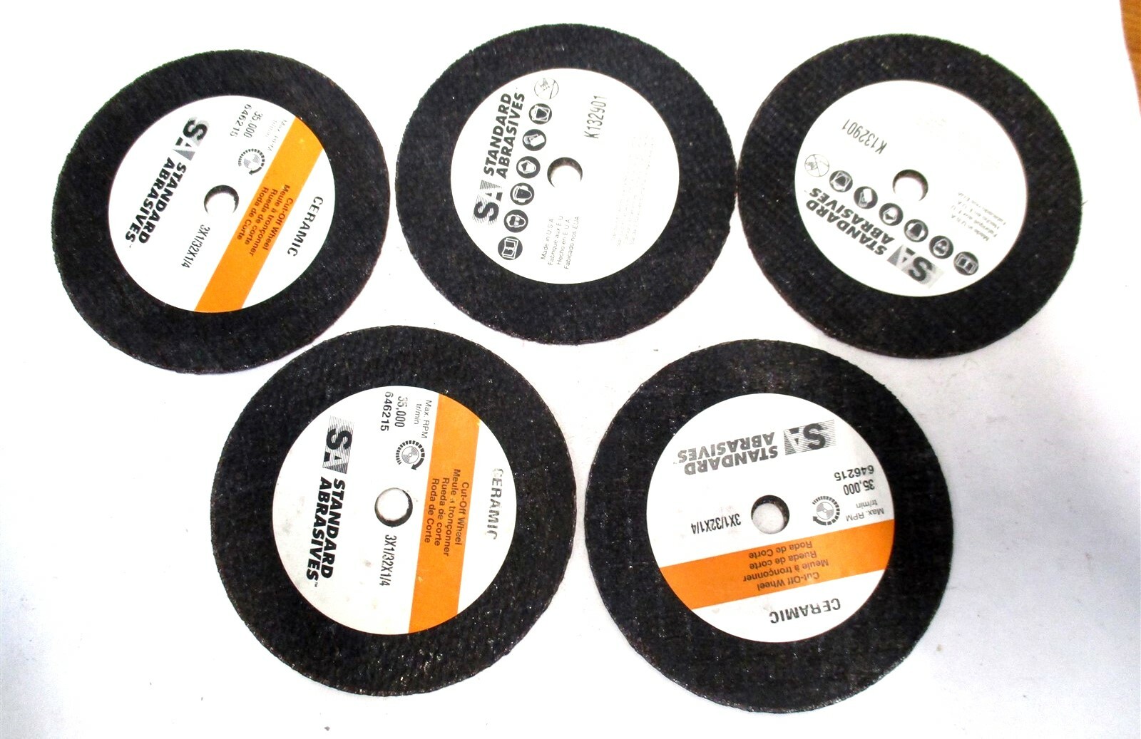 Standard Abrasives (646215) 3 x 1/32 x 1/4 35000RPM Ceramic Cut-Off Wheel - 5 PC