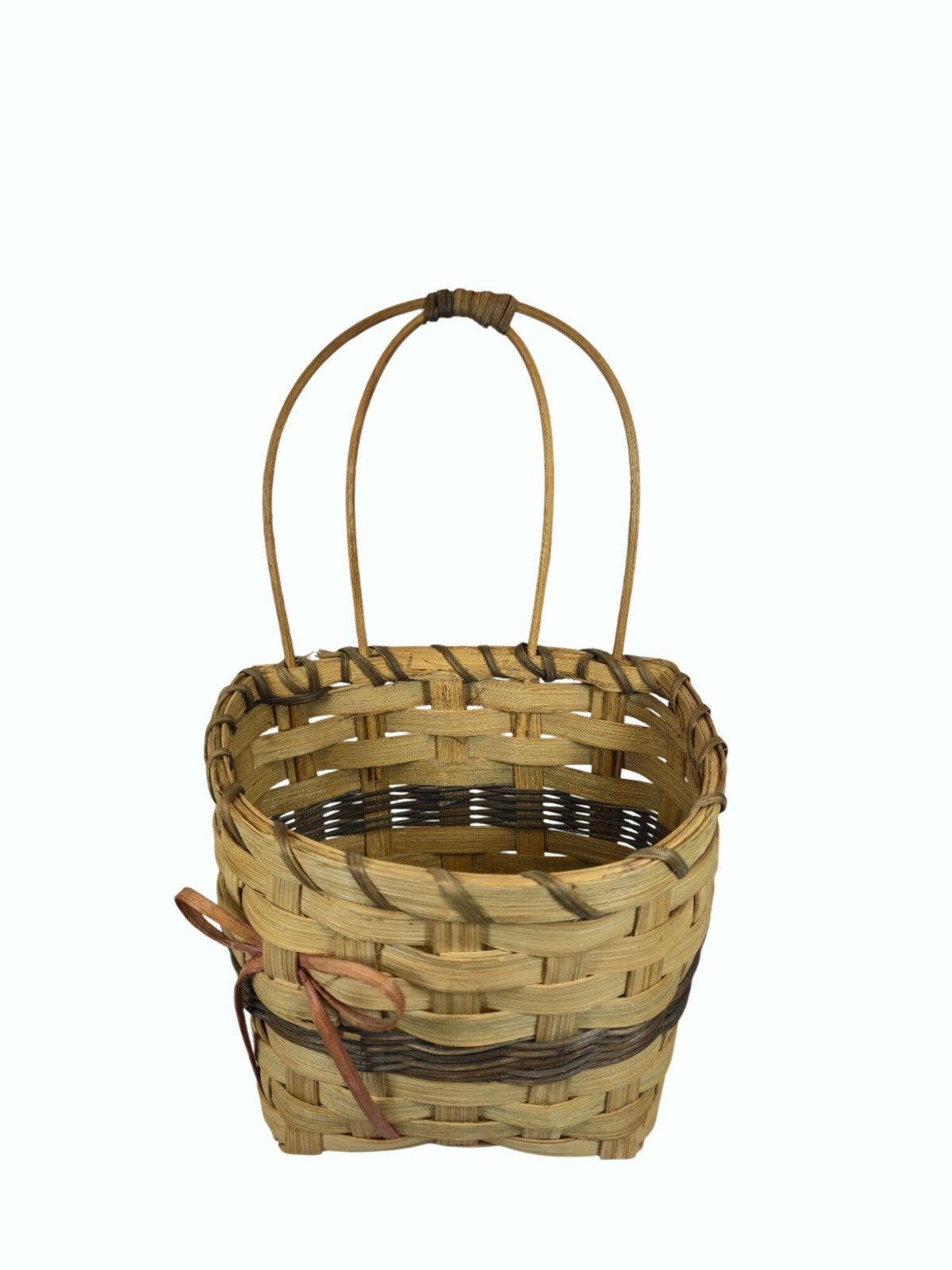 Handcrafted Woven Bow Basket Double Arch Handle Natural Rustic Storage decor