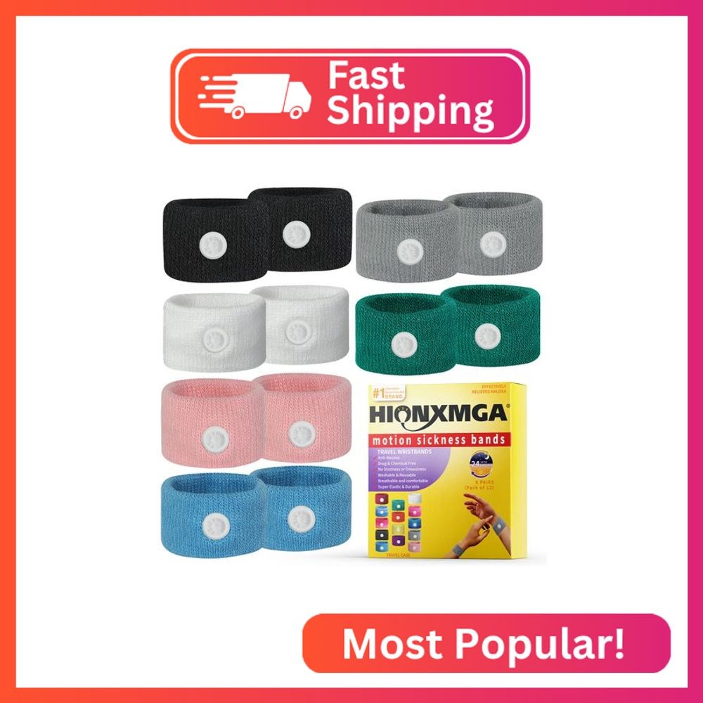 HIONXMGA 6 Pairs Motion Sickness Bands – Natural Anti Nausea Acupressure Wristba