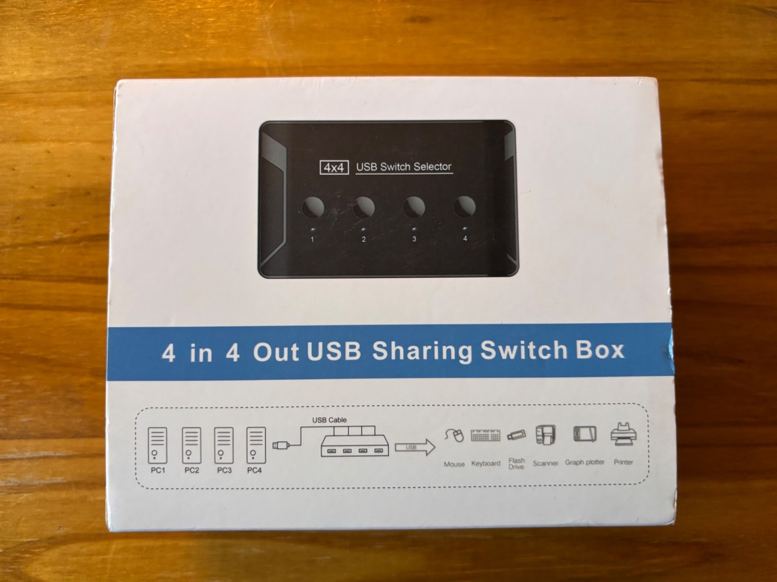 4 Port PCs Sharing 4 Devices KVM USB Switch Selector for Keyboard Printer