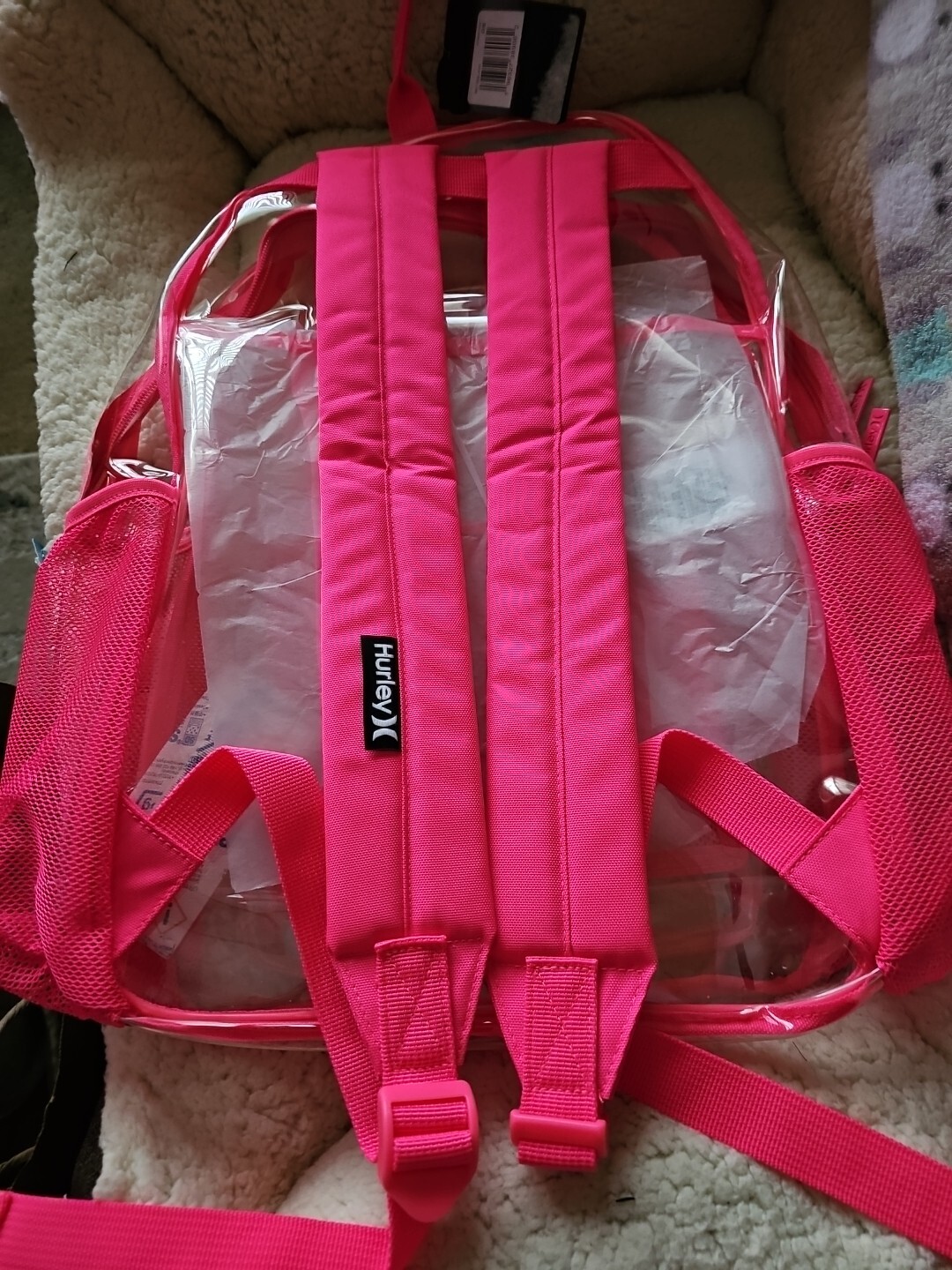 New Hurley Pink Clear Backpack With Pockets
