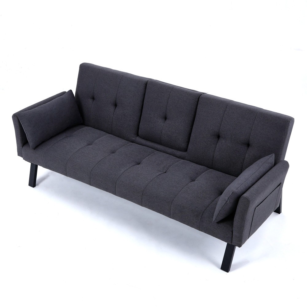 70-inch Multi-functional Cotton and Linen Sofa Bed, Foldable Side Storage