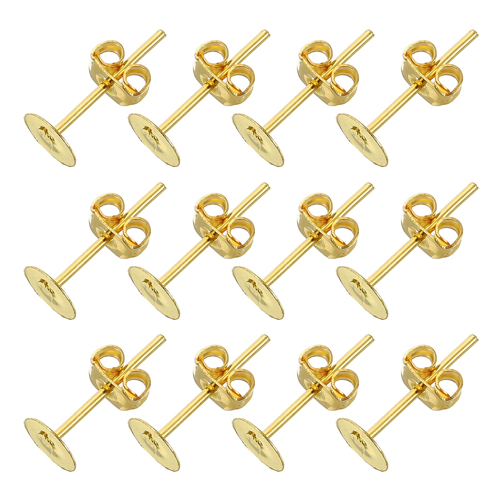 100Pcs Earring Posts and Backs, 5mm/0.2inch Earring Tray Studs, Gold
