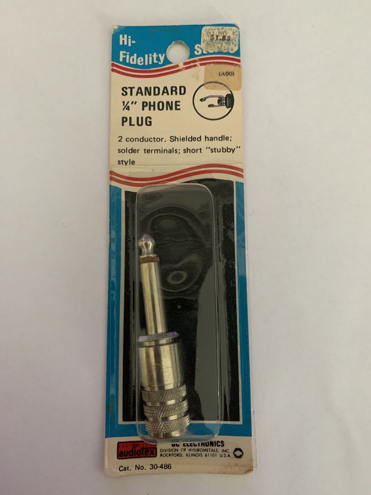 Vintage NOS USA Standard 1/4” Phone Plug 2 Conductor Shorty Stubby Style
