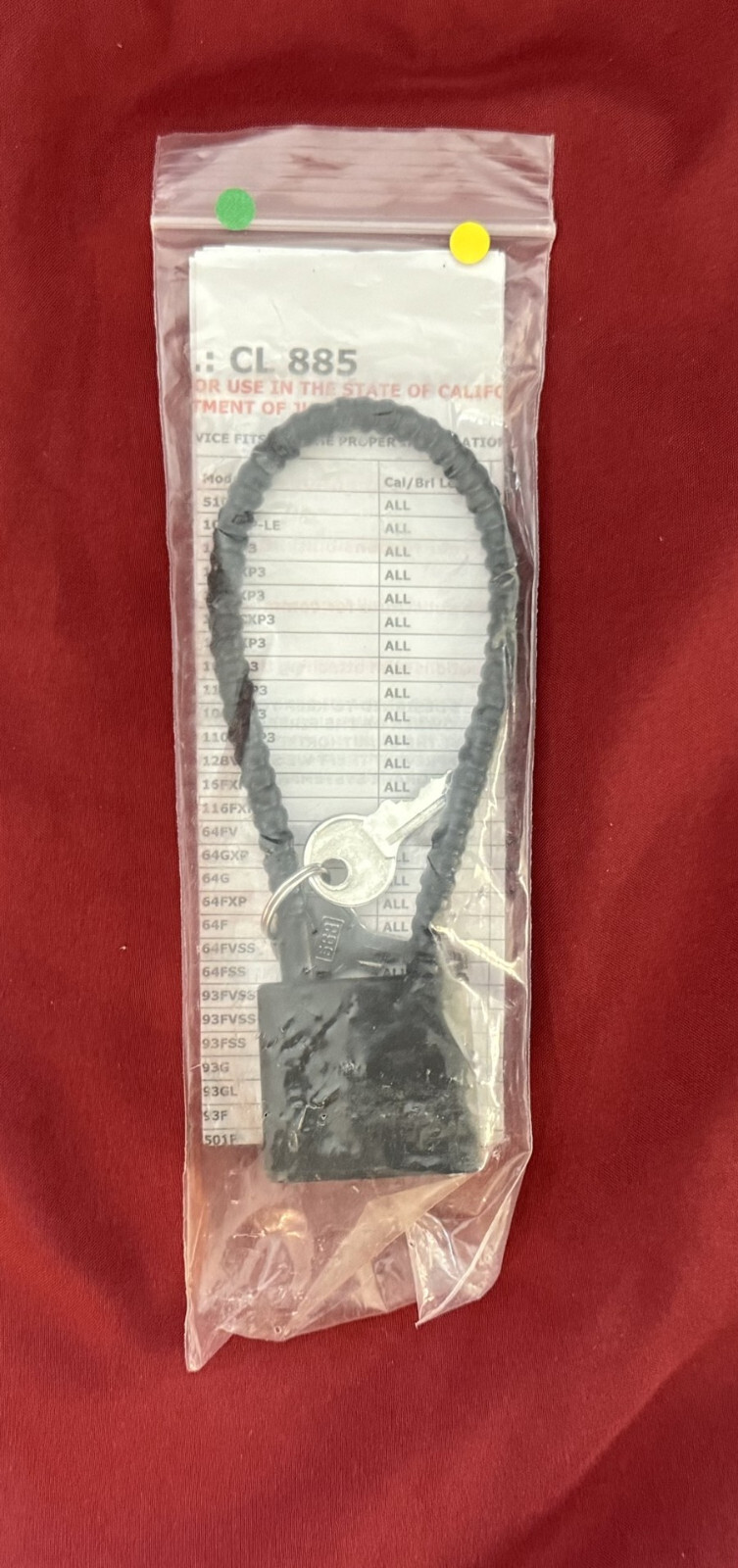 Gun Cable Lock 2 Keys Model # CL 885 with Instruction Sheet
