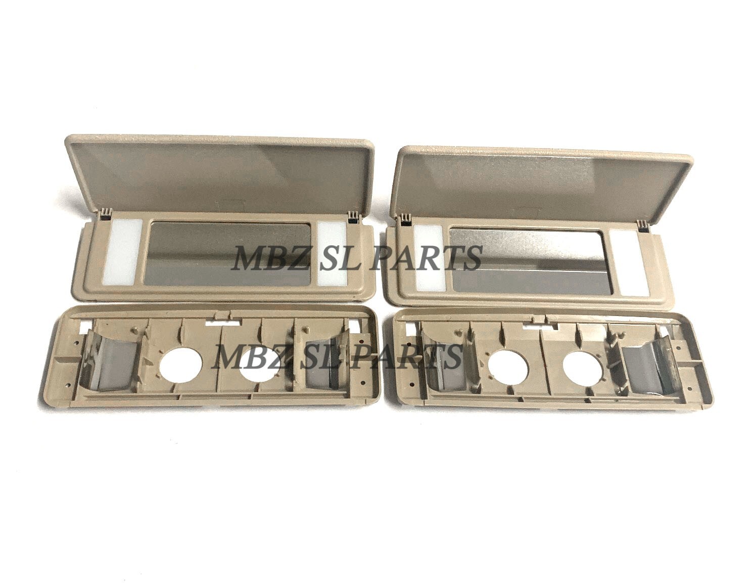2 BEIGE SUN VISOR MIRROR TRAY VANITY MercedesR129 SL500 SL320 SL600 500SL 300SL