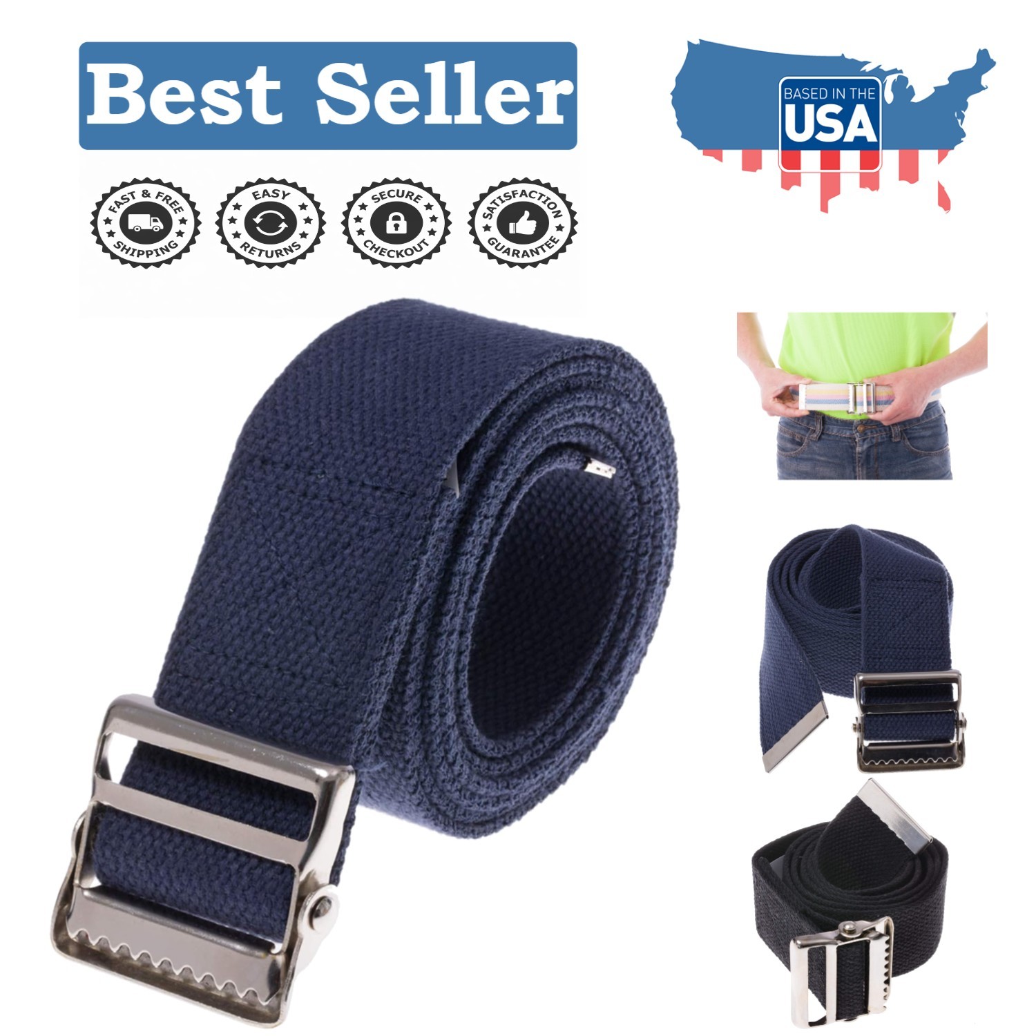 54-Inch Durable Cotton Transfer Gait Belt with Metal Buckle for Patient Safety