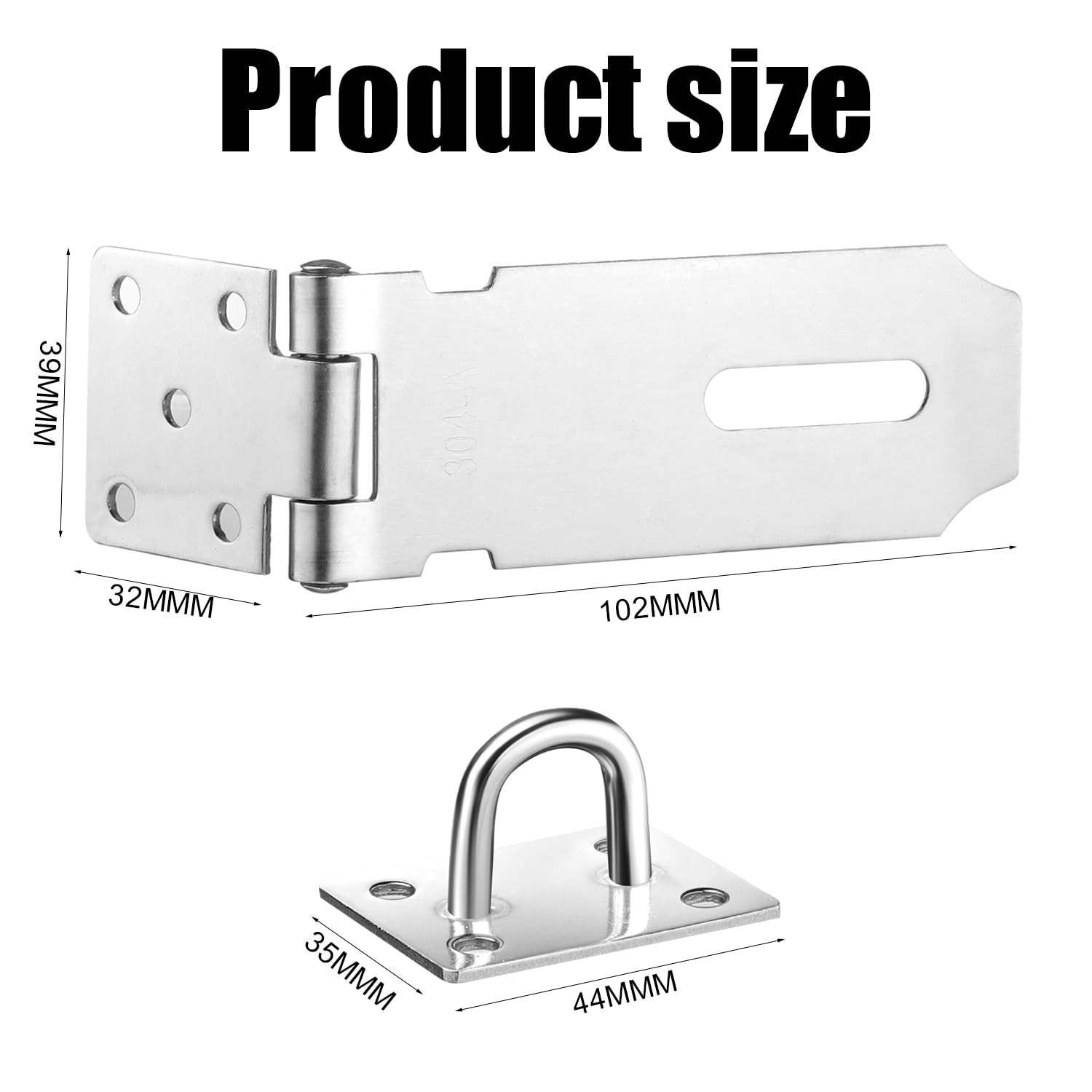 Door Latch Hasp Lock Latches Gate Stainless 4in, Silver