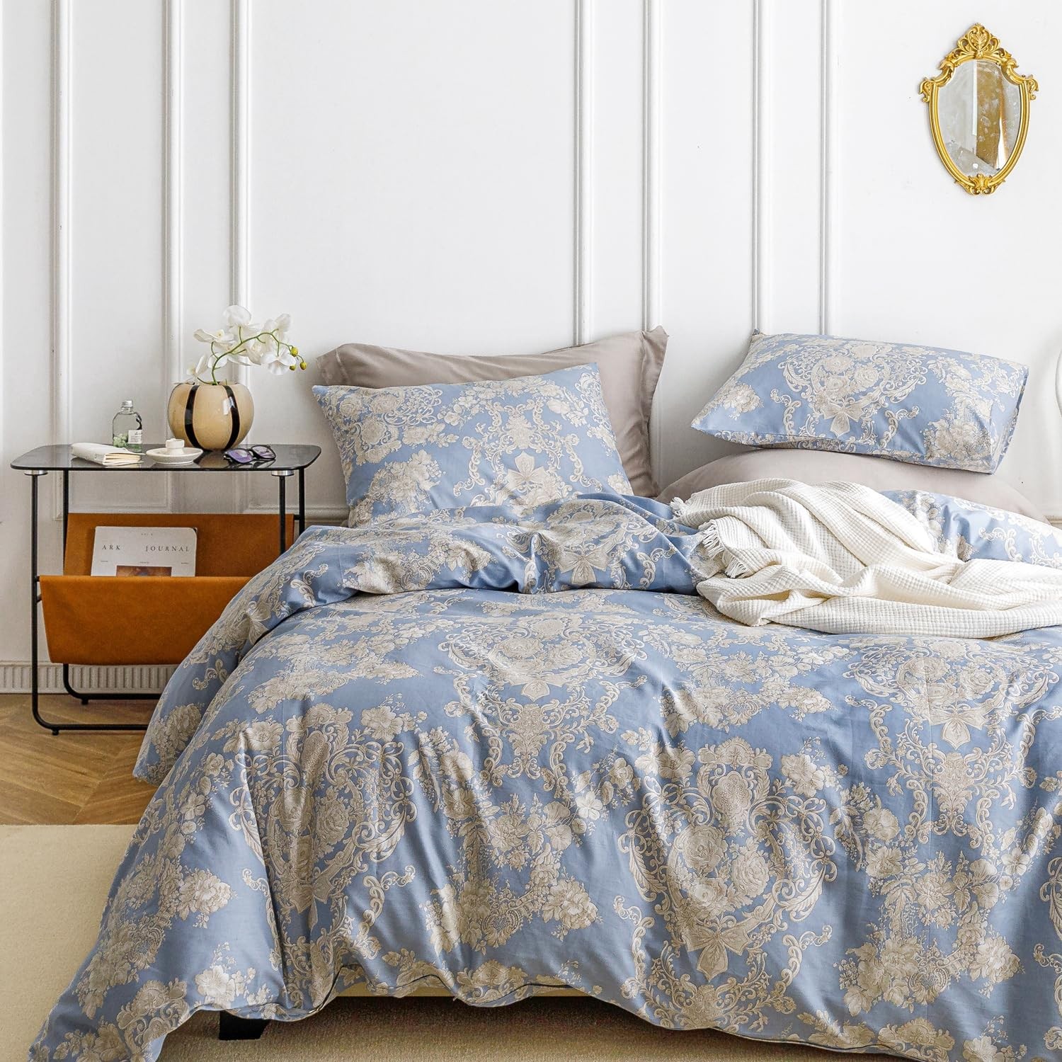SUSYBAO Damask Floral Duvet Cover Queen 100% Queen, Vintage Paisley Flower
