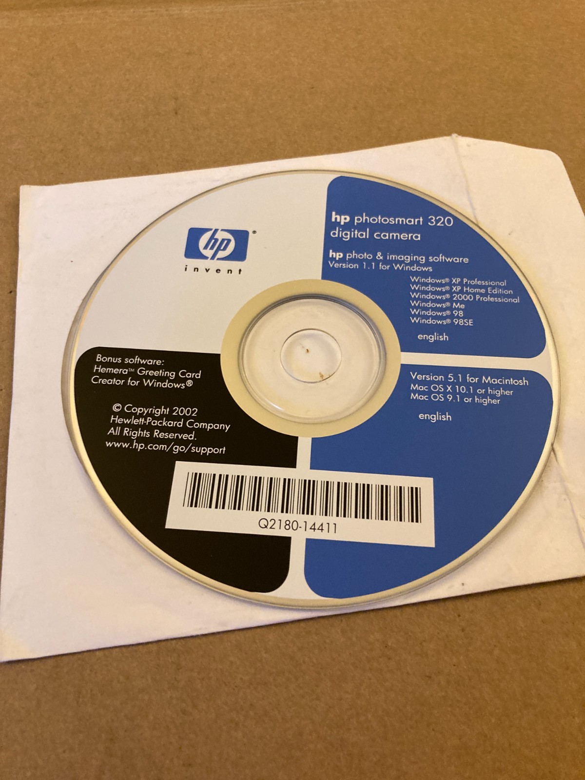 HP Photosmart 320 Digital Camera Software Q2180-14411 Disc Only