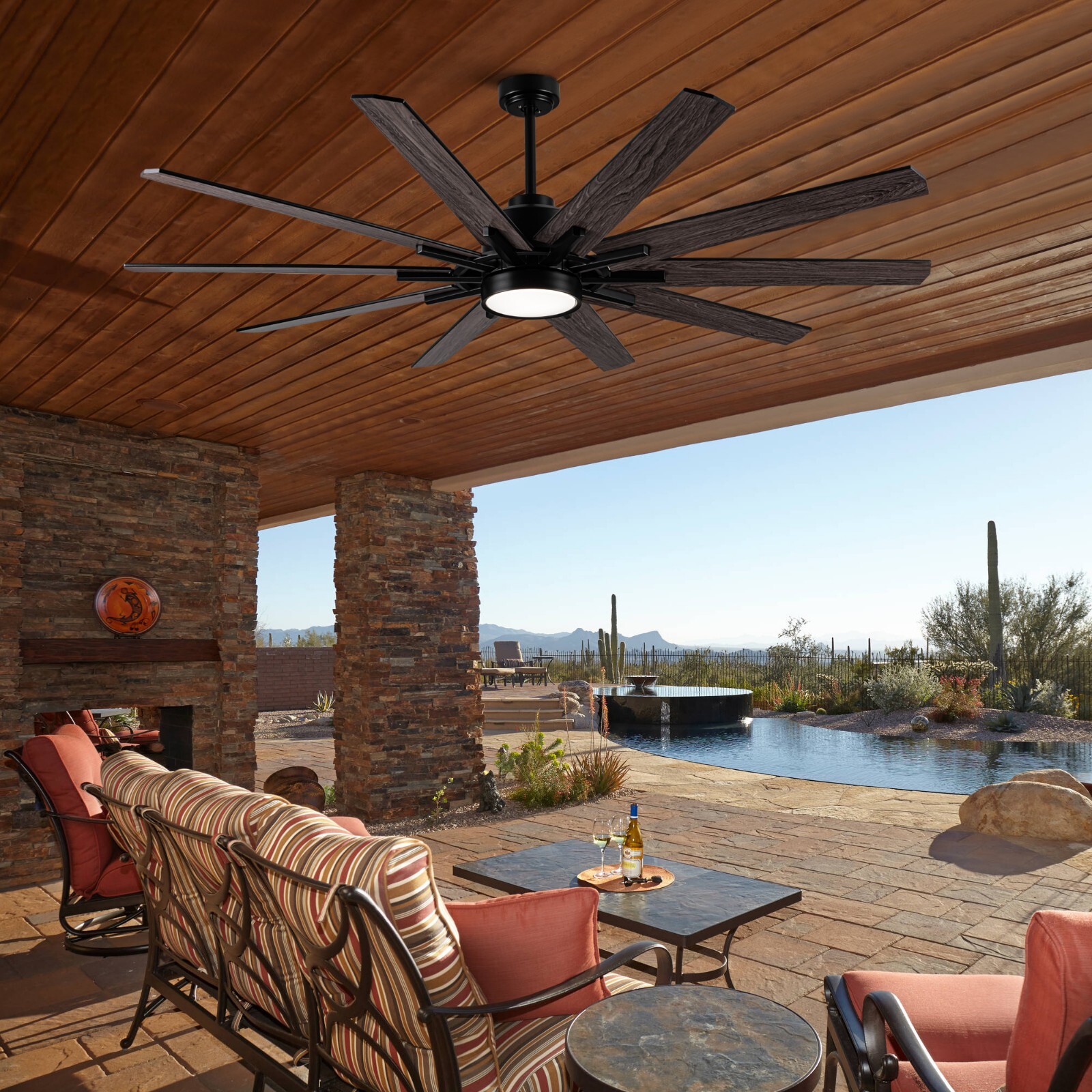 72'' Integarted LED Large Black Double Finish Ceiling Fan with Remote Control