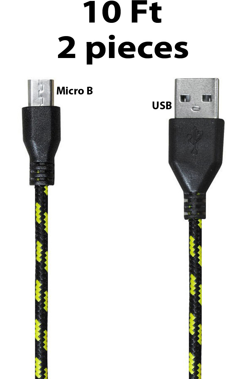 2-Pack 10 Ft Sync data charging Nylon Braided USB 2.0 A Male to Micro B Cable