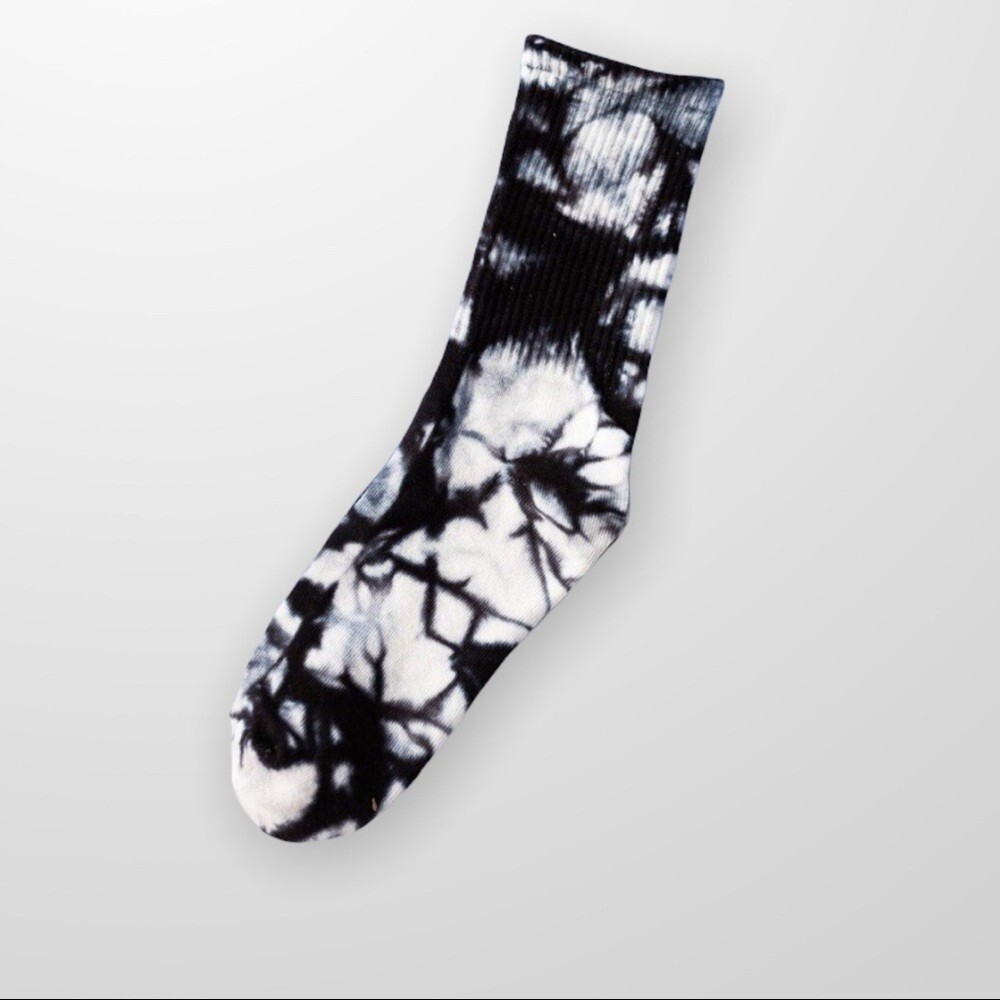 TIE-DYE Black White Crew Socks Men or Women Fall Winter Spring Socks