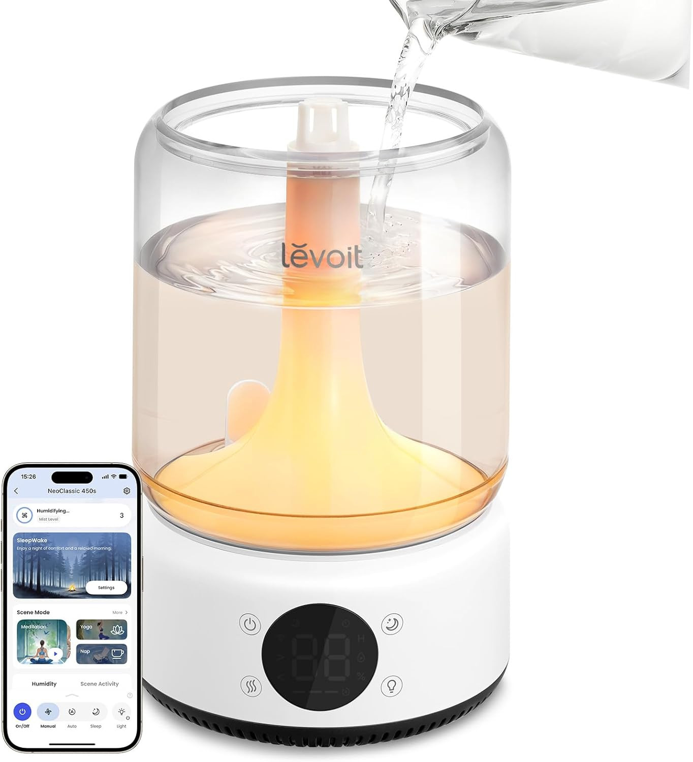 LEVOIT Smart Humidifiers for Bedroom, 4.2L Top Fill for Large Room with 42H Runt