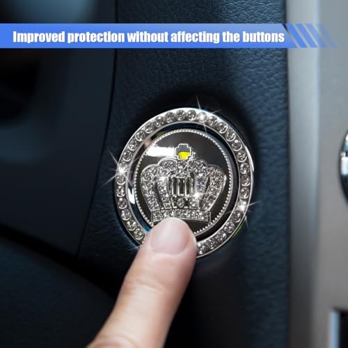 Craedli Bling Crown Car Engine Start Ring Sticker, Sparkly Rhinestone Key White