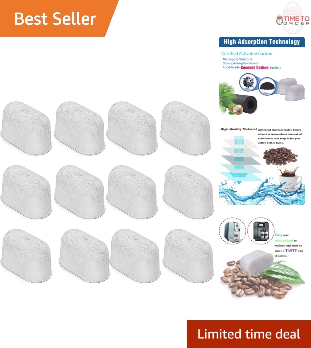 12PCS Charcoal Water Filters for Breville Espresso Coffee Machines Cartridge