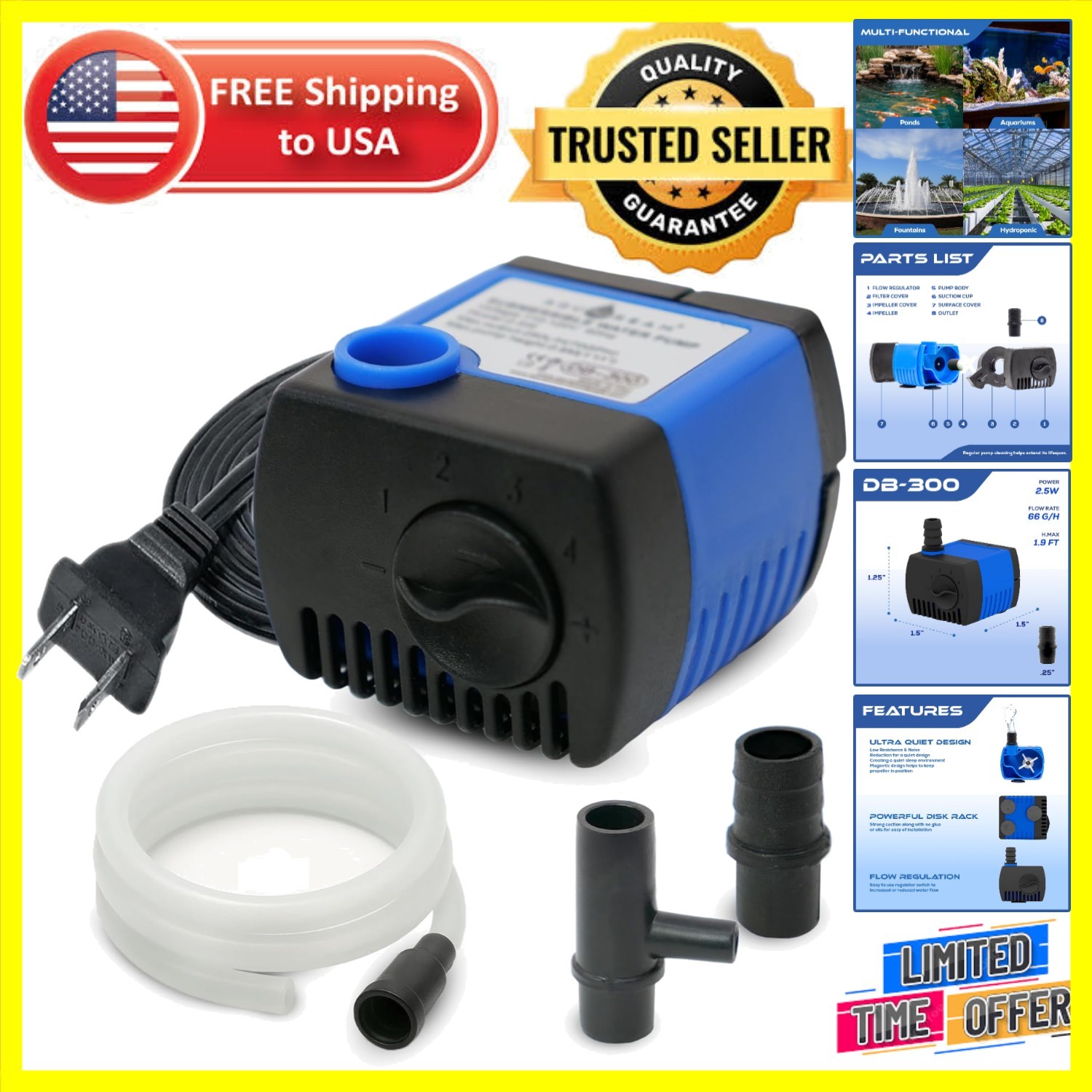 Multi-Purpose Submersible Water Pump - Ideal for Aquariums, Ponds & Waterfalls