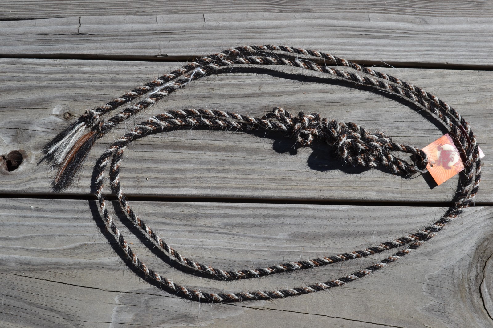 Jose Ortiz 1/4" Mane Hair Pre-Tied Fiador/Get Down Rope 16'-Black/Chestnut/White