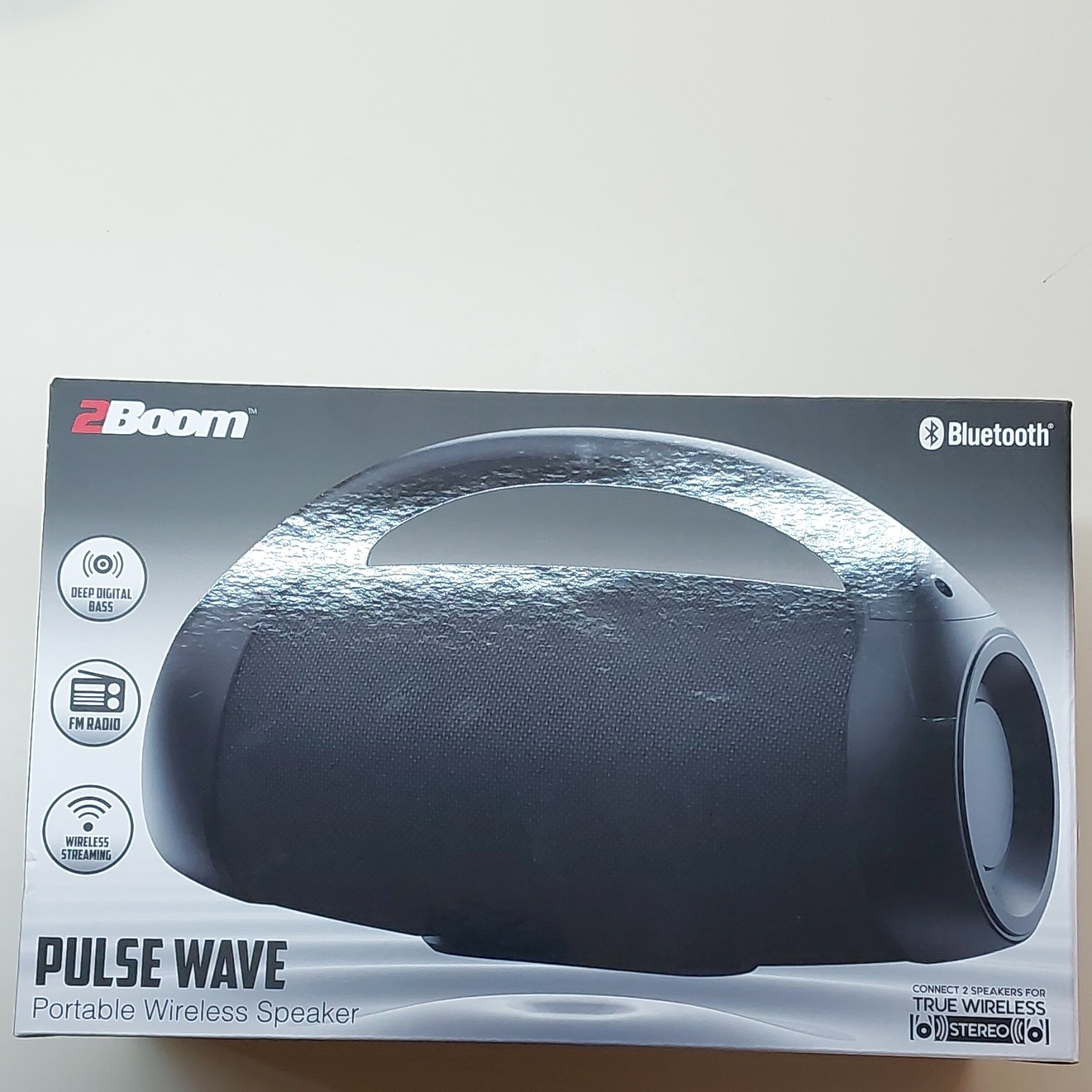 2Boom Pulse Wave Bluetooth Portable Wireless Speaker FM Radio Black
