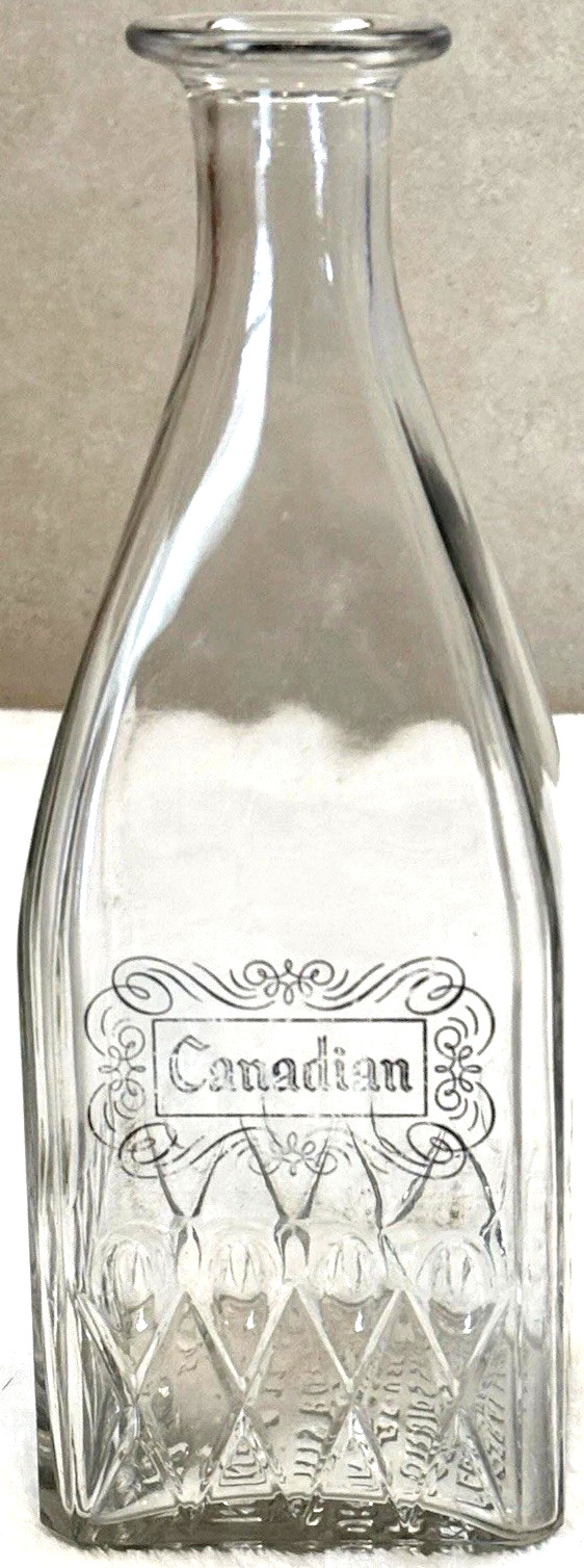 VTG ‘72 Canada 🍾Bourbon-💎 Etched-Square Clear-One Liter-Glass Liquor Bottle