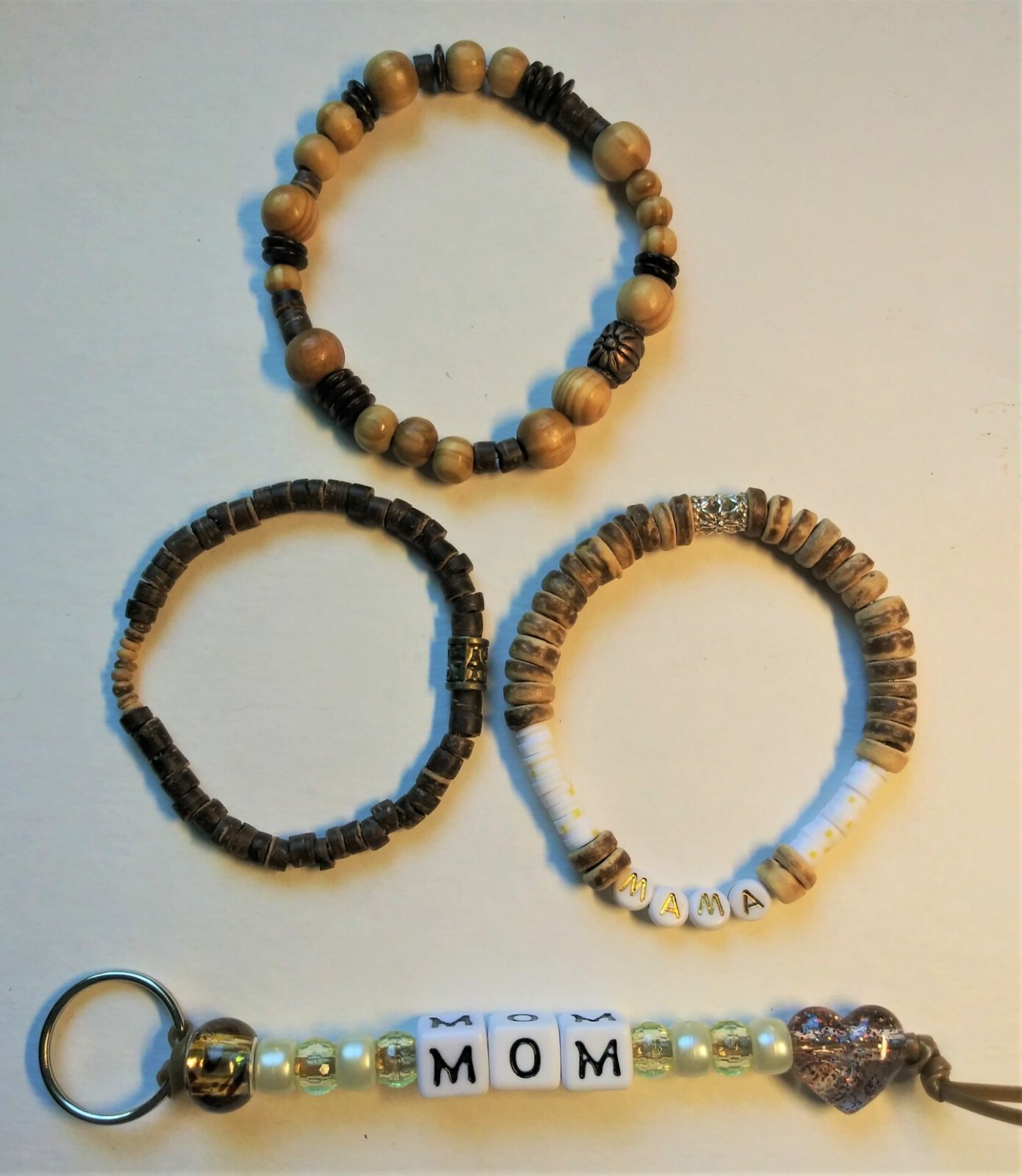 Mama Stretchy Bracelet Stack Wood Beads and Discs