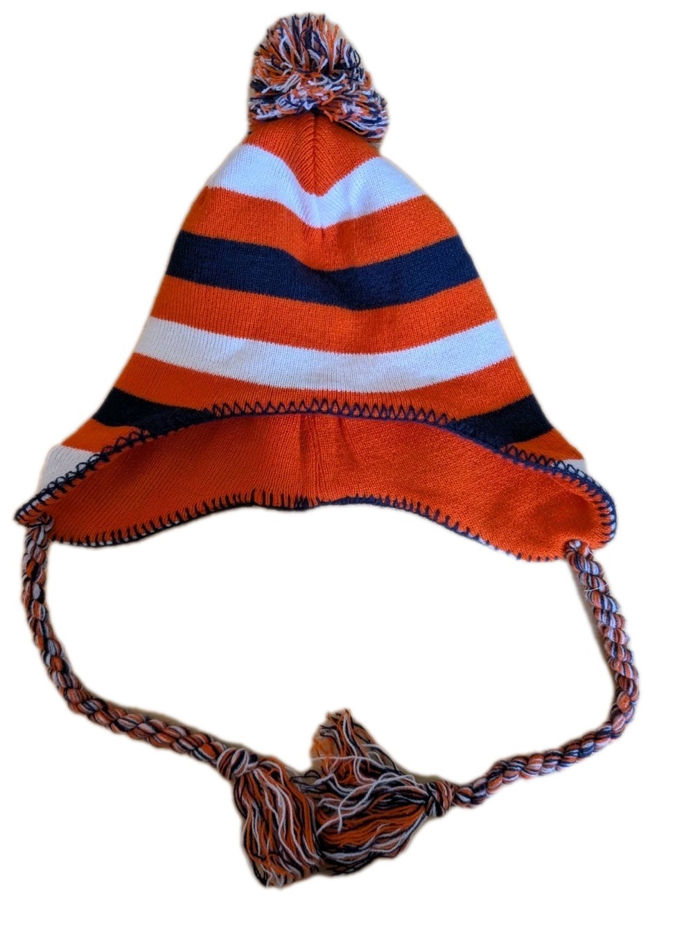 Denver Broncos Youth Beanie Ear Flaps Pom Stripe Winter Hat Cap NFL Team Apparel
