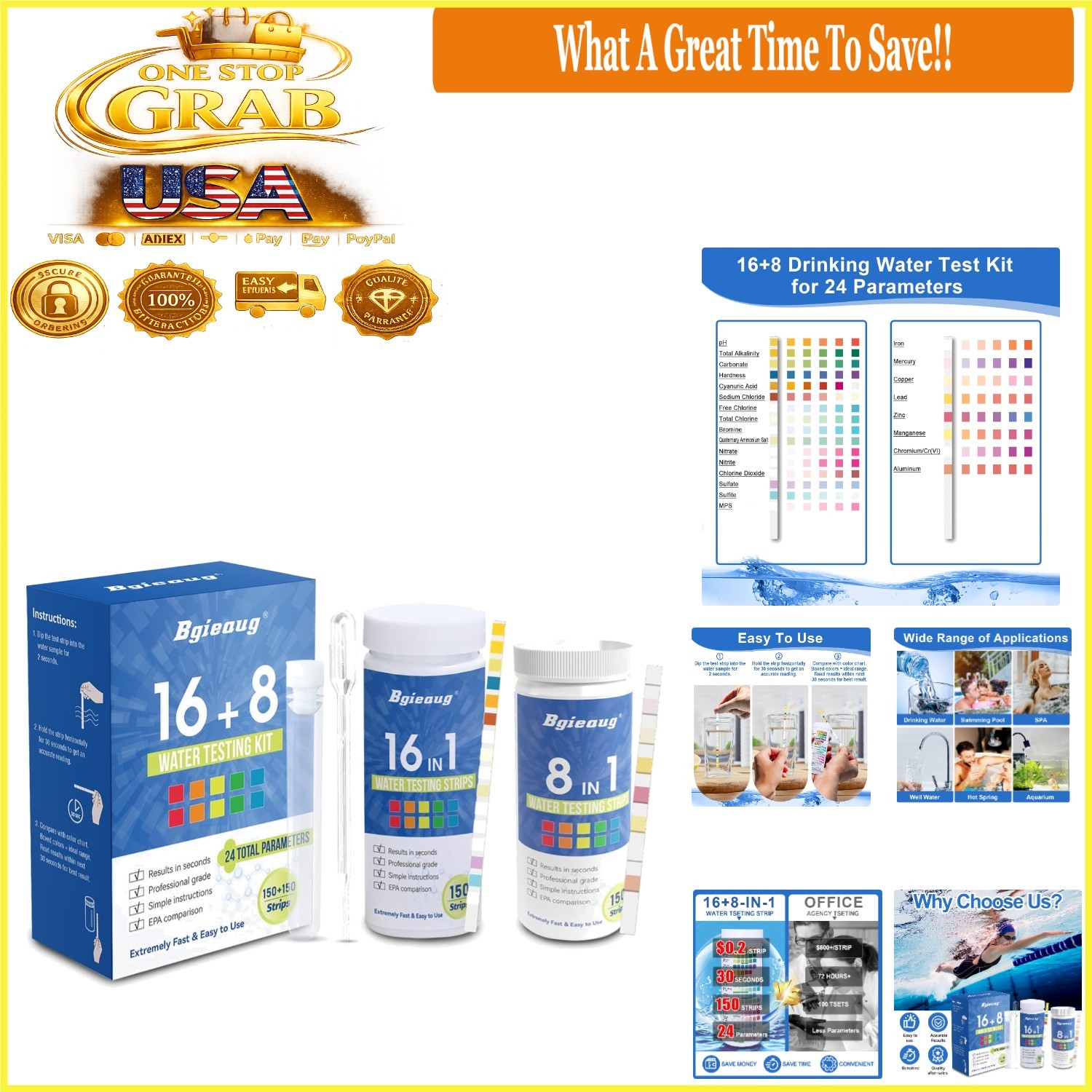 Water Testing Kit 24 in 1, 150 Strips for Drinking, Well, Tap Water