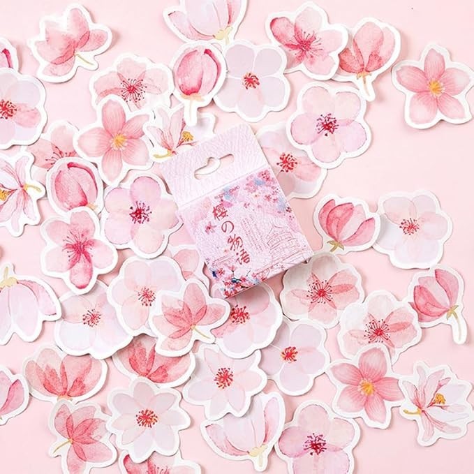 Small Cute Cherry Blossom Stickers, 45pcs Sakura Stickers for Scrapbooking, Wate