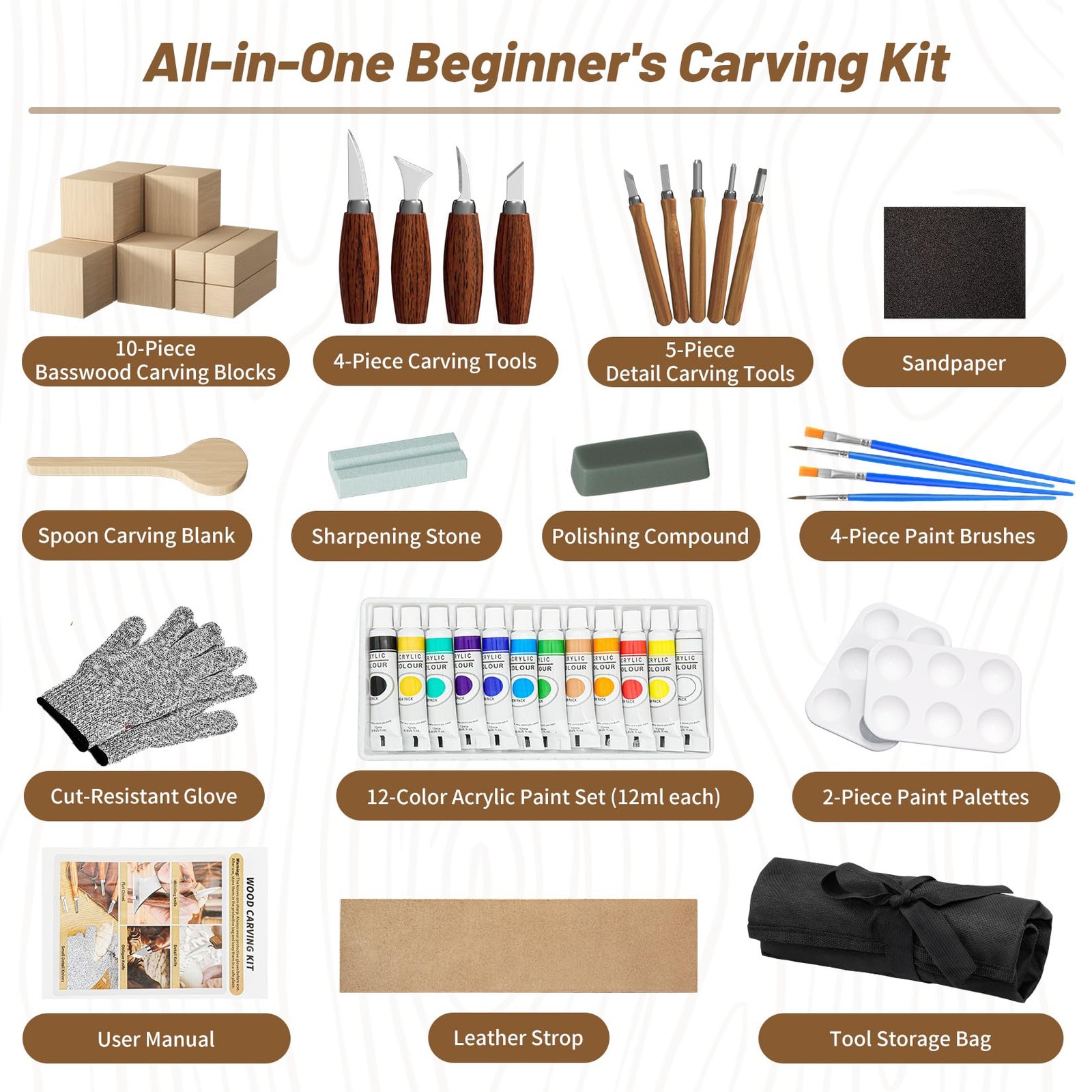 Wood Carving Kit, Tools Set with Varies (Small to Medium),